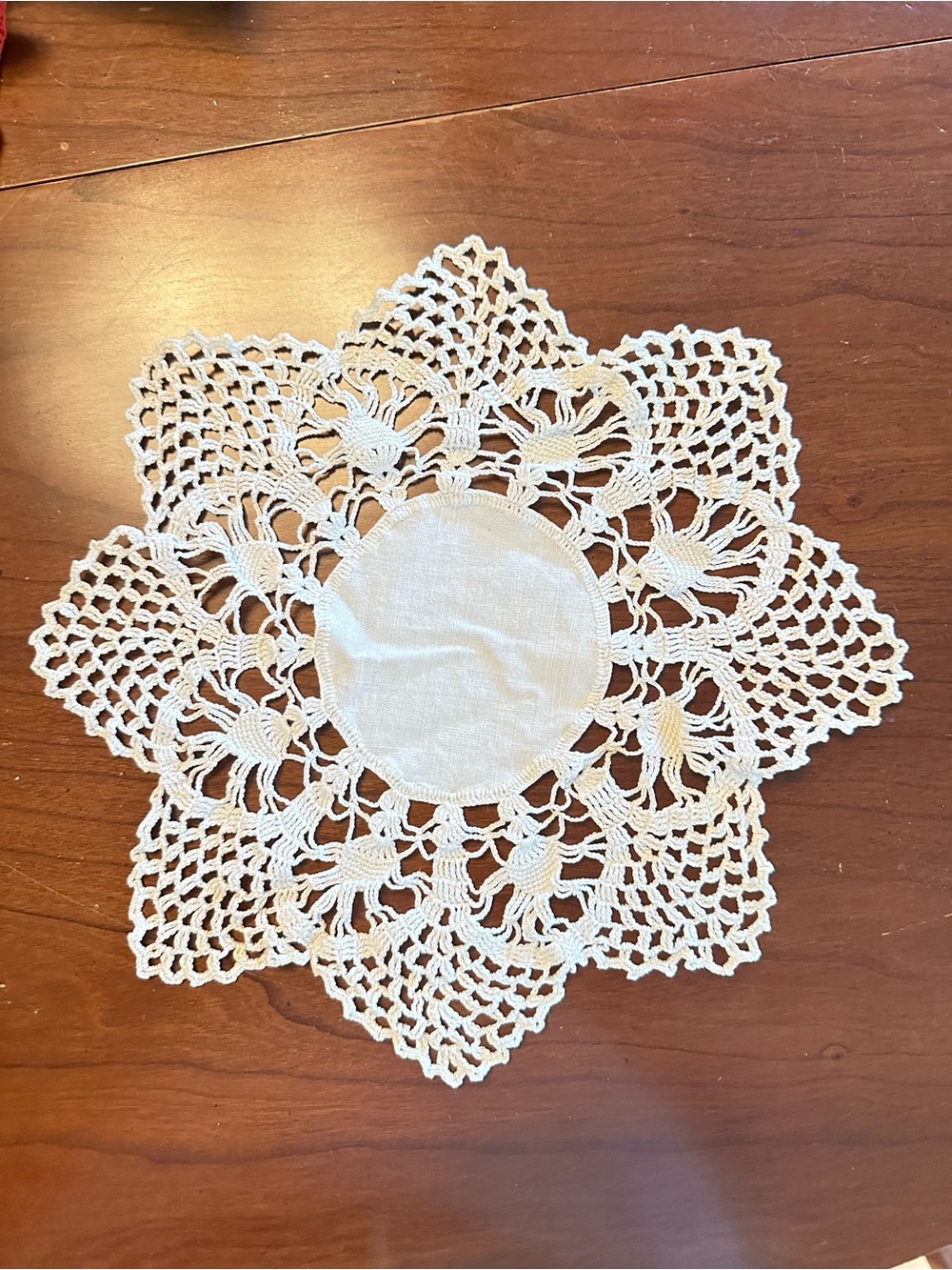 Vintage Handmade Crochet Lace Doily Floral Linen Center 10.5”